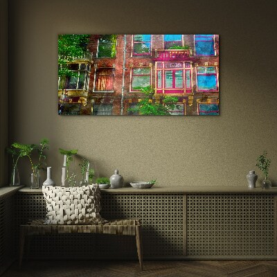 Tablou sticla Fațadele colorate ale caselor din Amsterdam