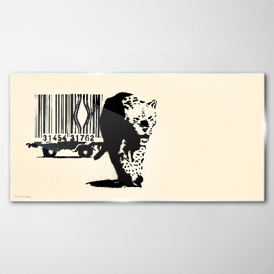 Tablou sticla Cod de bare leopard Banksy