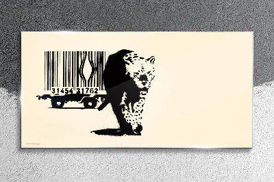 Tablou sticla Cod de bare leopard Banksy