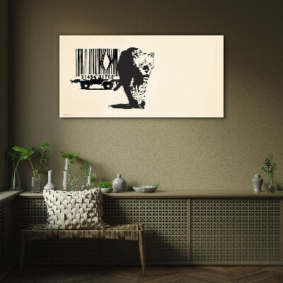 Tablou sticla Cod de bare leopard Banksy