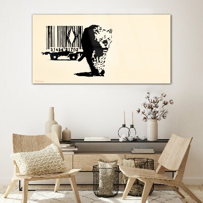Tablou sticla Cod de bare leopard Banksy