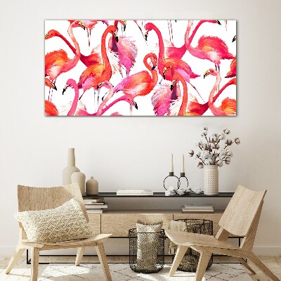 Tablou sticla Flamingo roz într-un dans tropical