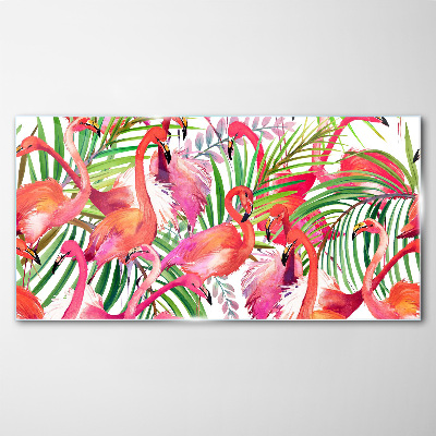 Tablou sticla Frunze moderne de flamingos