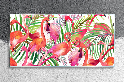 Tablou sticla Frunze moderne de flamingos