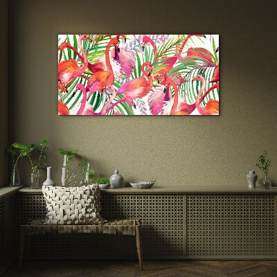 Tablou sticla Flamingo într-un paradis tropical