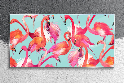 Tablou sticla Flamingo roz pe un fundal turcoaz