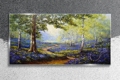 Tablou din sticla O alee cu flori într-un peisaj de pădure