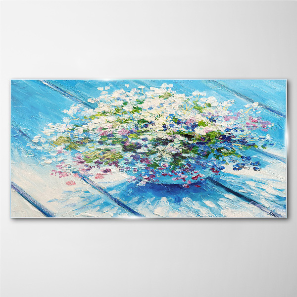 Tablou sticla Compoziție florală pe fond albastru