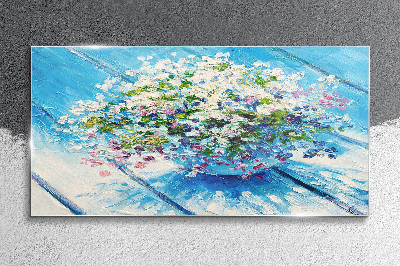 Tablou sticla Compoziție florală pe fond albastru
