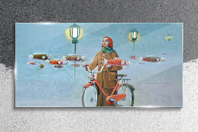 Tablou sticla Excursia cu peștele unui biciclist