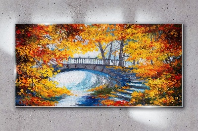 Tablou sticla Podul de aur în parc de toamnă