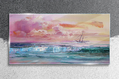 Tablou sticla pictând nava oceanului mării