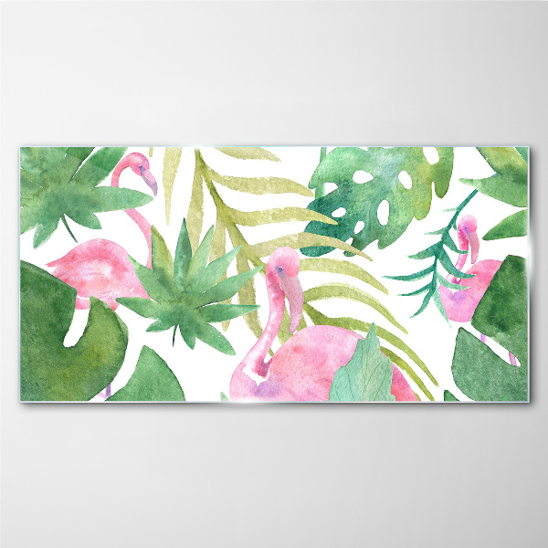 Tablou sticla Flamingo fericiți în jungla tropicală