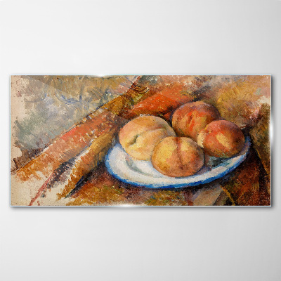 Tablou sticla Masa cu fructe in culori pastelate