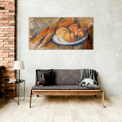 Tablou sticla Masa cu fructe in culori pastelate
