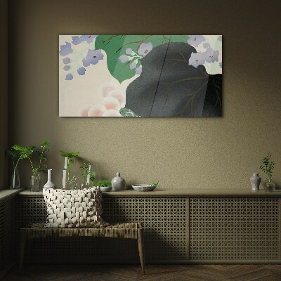 Tablou sticla Frunza verde cu flori