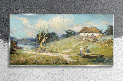 Tablou sticla Peisaj rural cu pescari