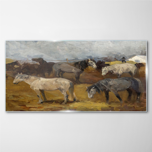 Tablou sticla Peisaj pastoral cu cai