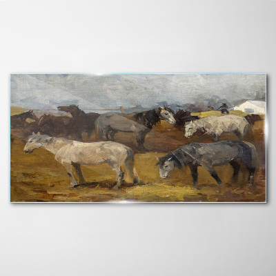 Tablou sticla Peisaj pastoral cu cai