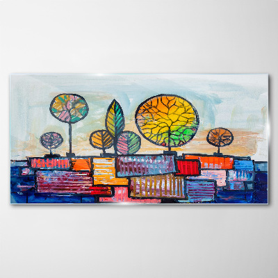 Tablou sticla Copaci colorați într-un peisaj abstract