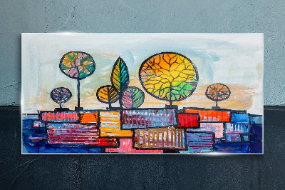 Tablou sticla Copaci colorați într-un peisaj abstract