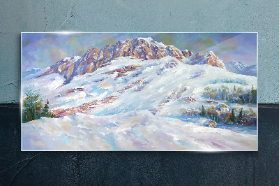 Tablou pe sticla Pictează zăpada munților de iarnă