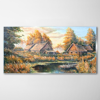 Tablou sticla Un peisaj rural liniștit dimineața