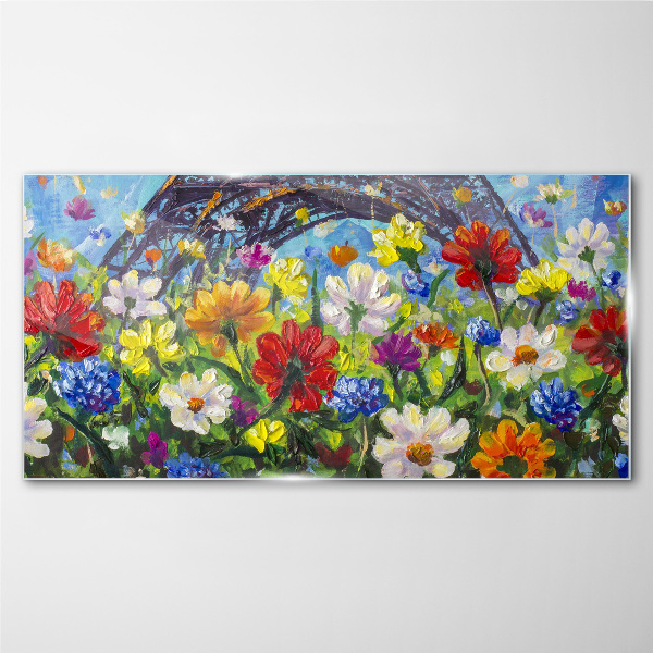 Tablou sticla Peisaj floral cu Turnul Eiffel