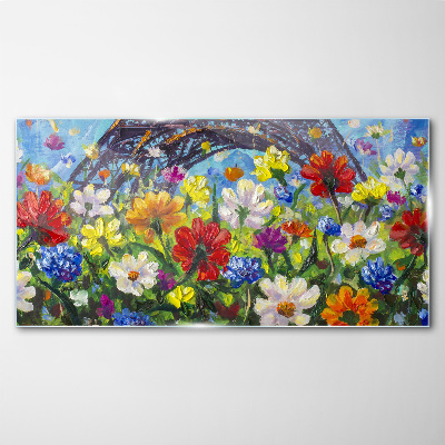 Tablou sticla Peisaj floral cu Turnul Eiffel