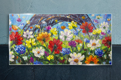 Tablou sticla Peisaj floral cu Turnul Eiffel