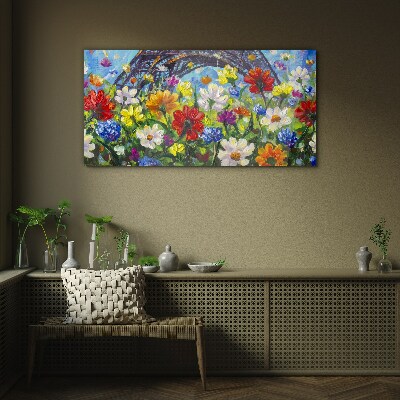 Tablou sticla Peisaj floral cu Turnul Eiffel