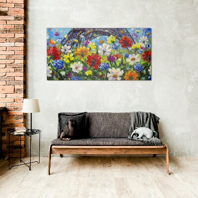 Tablou sticla Peisaj floral cu Turnul Eiffel