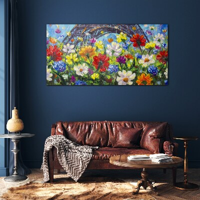 Tablou sticla Peisaj floral cu Turnul Eiffel