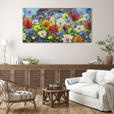 Tablou sticla Peisaj floral cu Turnul Eiffel