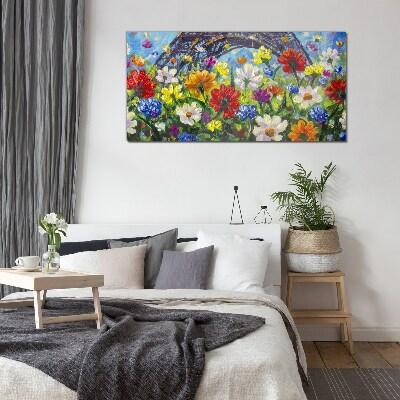 Tablou sticla Peisaj floral cu Turnul Eiffel