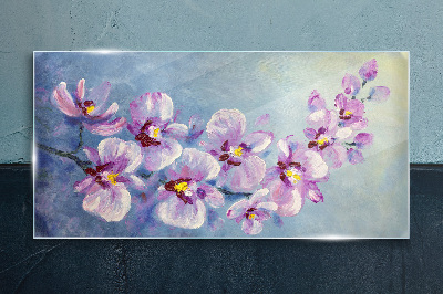 Tablou sticla Orhidee florale pe fundal albastru