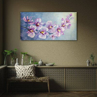 Tablou sticla Orhidee florale pe fundal albastru