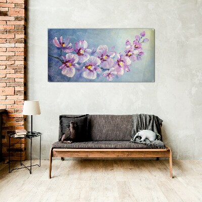 Tablou sticla Orhidee florale pe fundal albastru