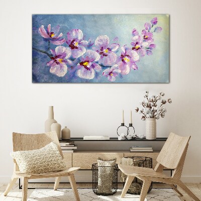 Tablou sticla Orhidee florale pe fundal albastru