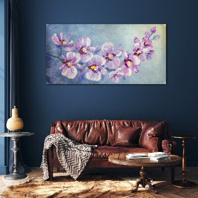 Tablou sticla Orhidee florale pe fundal albastru