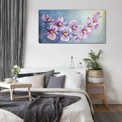 Tablou sticla Orhidee florale pe fundal albastru