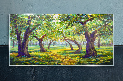 Tablou sticla Livadă verde în razele soarelui