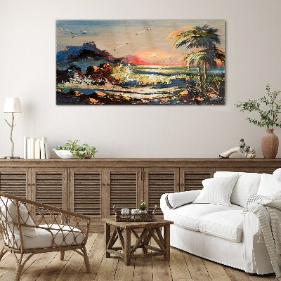 Tablou sticla Apus tropical peste mare