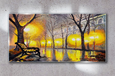 Tablou sticla Lumini aurii în parc
