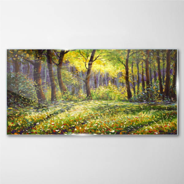 Tablou sticla Lumină aurie în pădure