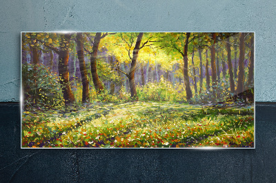 Tablou sticla Lumină aurie în pădure