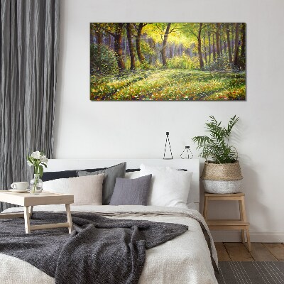 Tablou sticla Lumină aurie în pădure