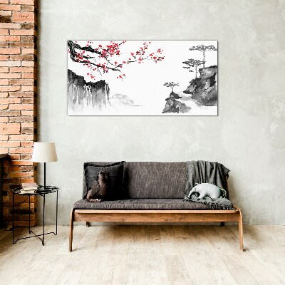 Tablou sticla Peisaje florale în stil japonez
