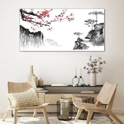Tablou sticla Peisaje florale în stil japonez