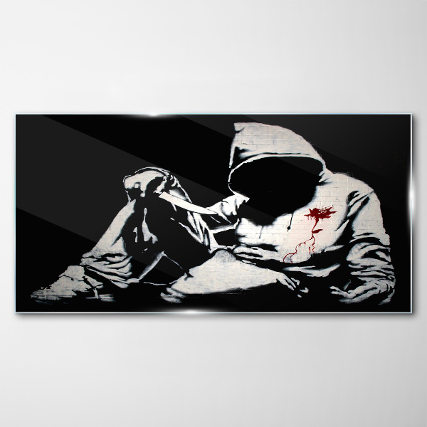 Tablou sticla Bărbat cu un cuțit Banksy
